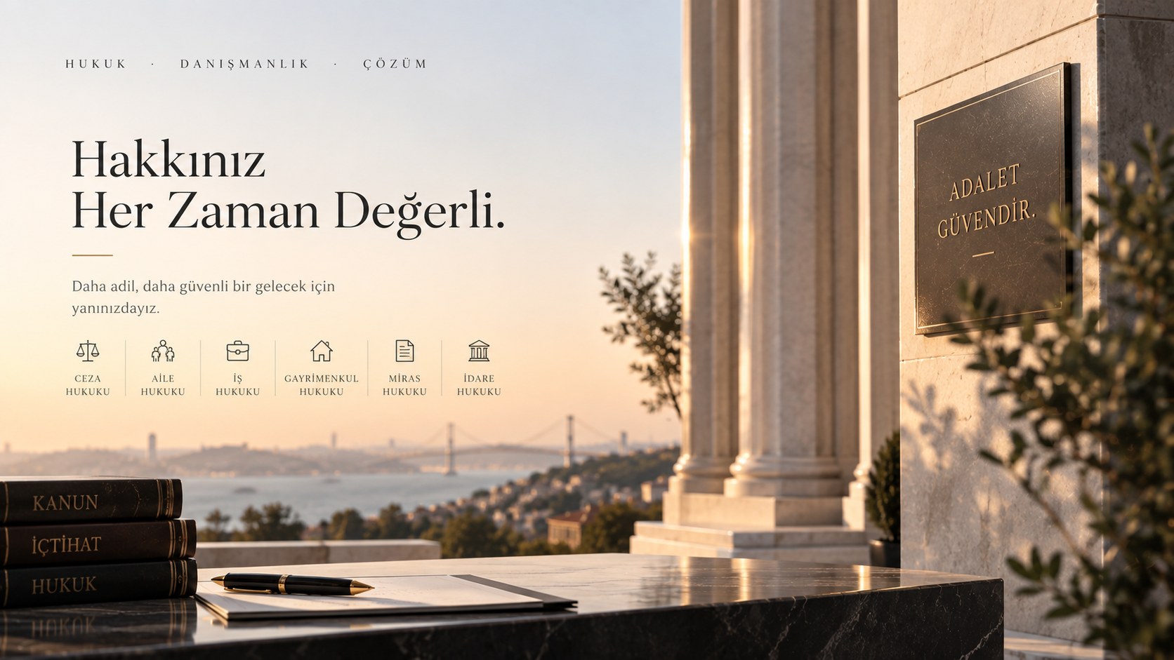 Hukuk, danışmanlık ve çözüm temalı büro görseli